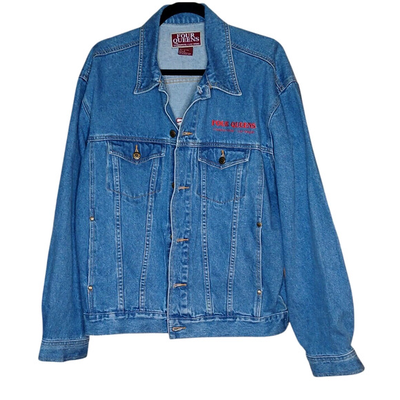 Vintage Mens Large Denim Jacket Four Queens Casino Hotel Las Vegas Blue Denim - Picture 10 of 11